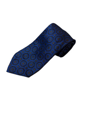 Massimo Bizzocchi Silk Tie Blue Geometric Medallion Italy Luxury Designer